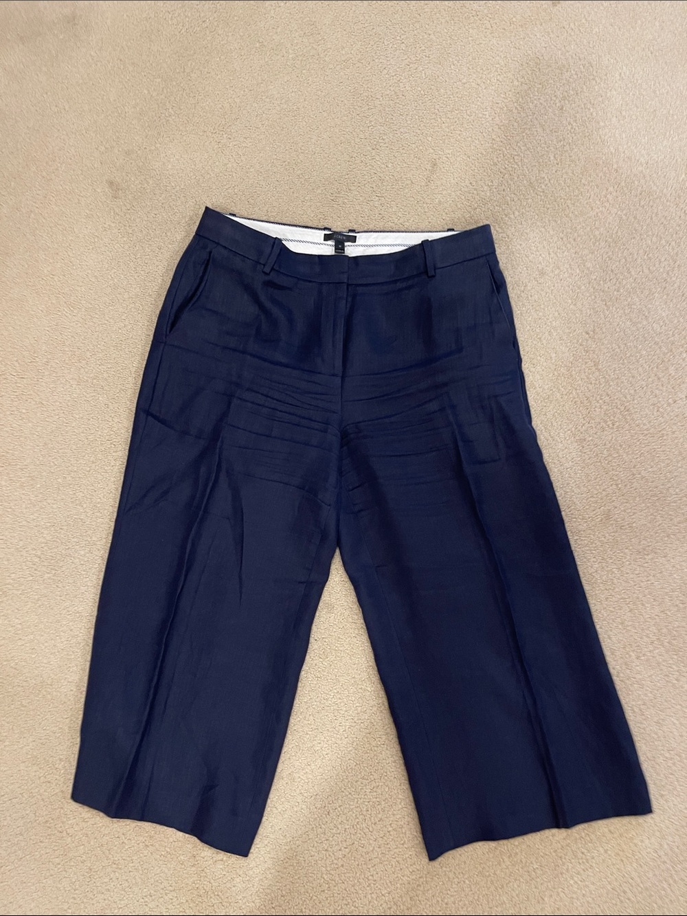 J. Crew Navy Cropped Wide-Leg Trousers